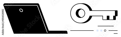 Laptop facing a key, representing secure access, digital protection, and online encryption. Ideal for cybersecurity, IT infrastructure, data privacy, login systems, secure communication, technology