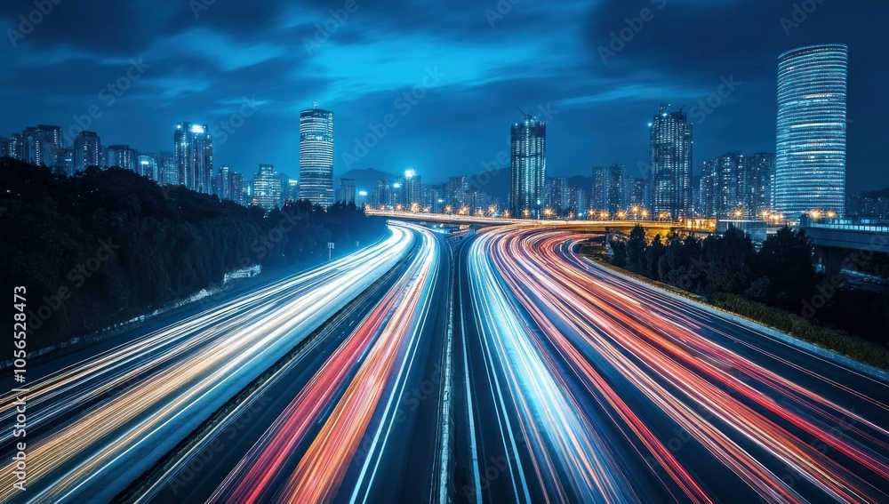 Night Cityscape with Highway Lights Night Cityscape with Highway Lights