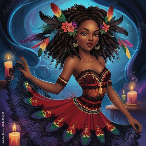 Illustration of Pomba Gira, Deity of Crossroads and Love in Afro-Brazilian Religions