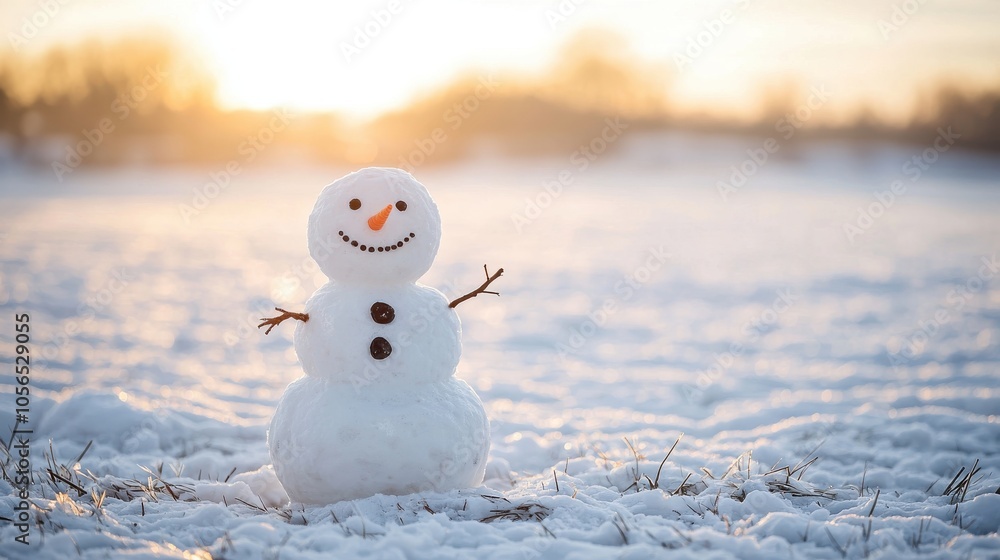 Cute Snowman in a Softly Lit Winter Field Cute Snowman in a Softly Lit Winter Field