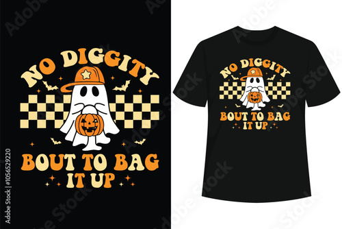 Halloween Ghost No Diggity Bout To Bag It Up Kids Toddler T-Shirt