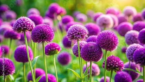 Deeply colored amethyst purple flowers blooming in a lush green garden, greenery, colorful, flora, vibrant, amethyst