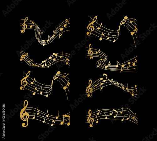 Golden music notes wave