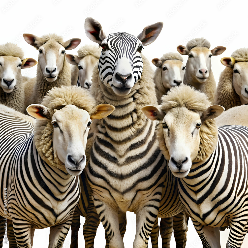 a-group-of-sheep-trying-to-blend-into-a-herd-of-ze- a-group-of-sheep-trying-to-blend-into-a-herd-of-ze-