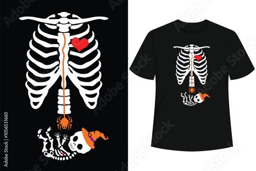 Pregnant Skeleton Mom Halloween Pregnancy Baby Announcement T-Shirt