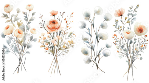 Fototapeta Naklejka Na Ścianę i Meble -  Elegant Circle Brush Floral Illustrations on a Transparent Background Generative AI