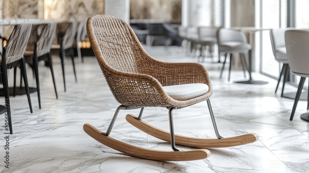 Stylish Rattan Rocking Chair in Modern Interior Stylish Rattan Rocking Chair in Modern Interior