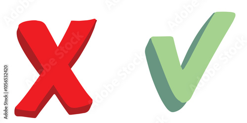 The symbol of yes or no isolated on white background.  It is often used to indicate that something is not acceptable or approval