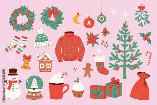 Set of winter christmas graphic elements. Vector graphics