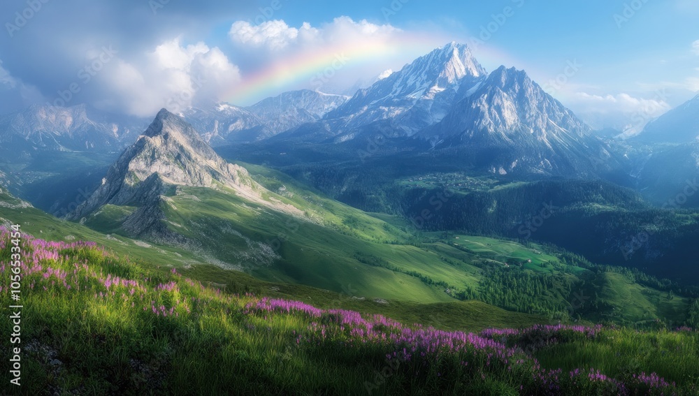 Majestic Mountain Landscape with Rainbow Majestic Mountain Landscape with Rainbow