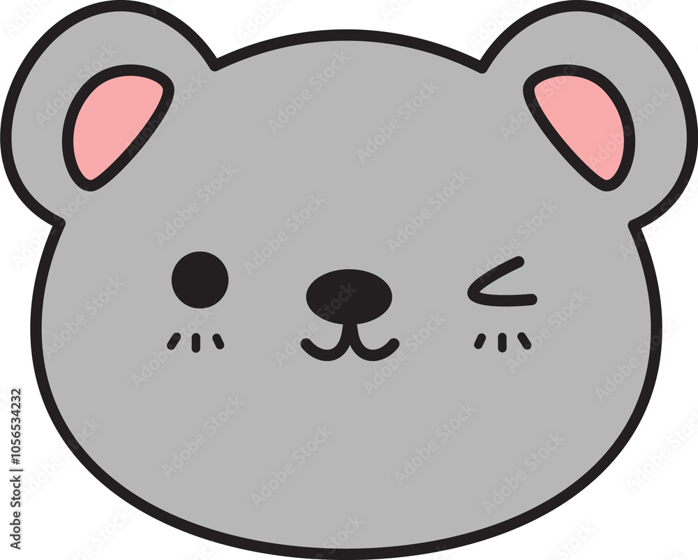 Handdrawn Cute Cartoon Gray Bear Excited Face Illustration, Cute Teddy Bear Winking Eye Handdrawn Cute Cartoon Gray Bear Excited Face Illustration, Cute Teddy Bear Winking Eye