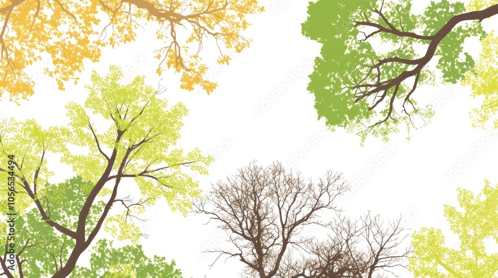 Tree Canopy View with Seasonal Colors and Clear Sky Tree Canopy View with Seasonal Colors and Clear Sky
