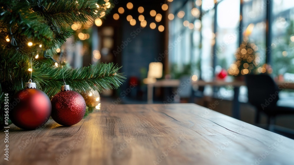 Open office space decorated for Christmas holidays with trees and ornaments, creating warm and festive atmosphere at workplace
Open office space decorated for Christmas holidays with trees and ornaments, creating warm and festive atmosphere at workplace
