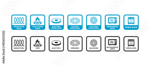 Induction, ceramic, gas, electric, microwave, oven and halogen cooking hob vector icons. Suitable for cooking stove or oven grate cooker and pans surface cookware icons.