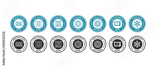 Sets of Induction, electric, gas, ceramic, microwave, freezer, halogen, grate cooker vector icon logo. Suitable for symbol or logo template. 