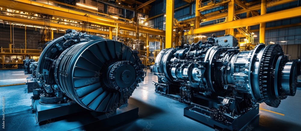 Jet Engine Assembly in a Modern Workshop Jet Engine Assembly in a Modern Workshop
