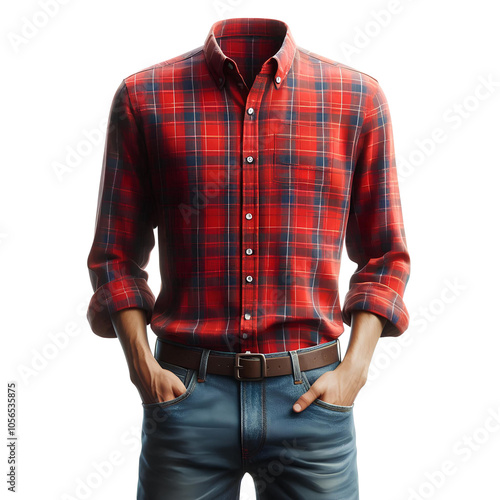 Stylish Headless Figure in Plaid and Denim