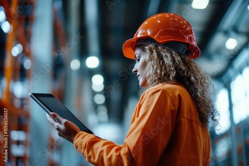 Logistics manager holding a tablet and checking inventory in a warehouse