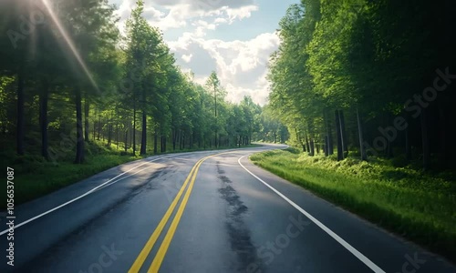 Winding Road Through Forest