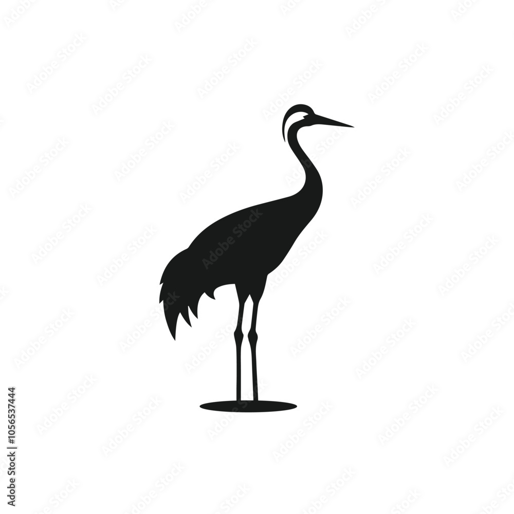 Obraz premium crane bird fly logo design vector, Crane Perched on a Branch, crane bird icon silhouette