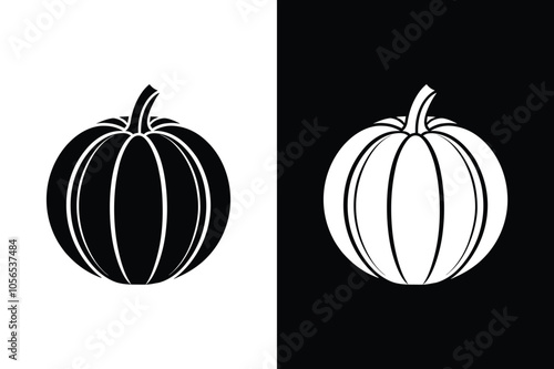 Classic Pumpkin Icon with Reflection. Versatile Black and White Design