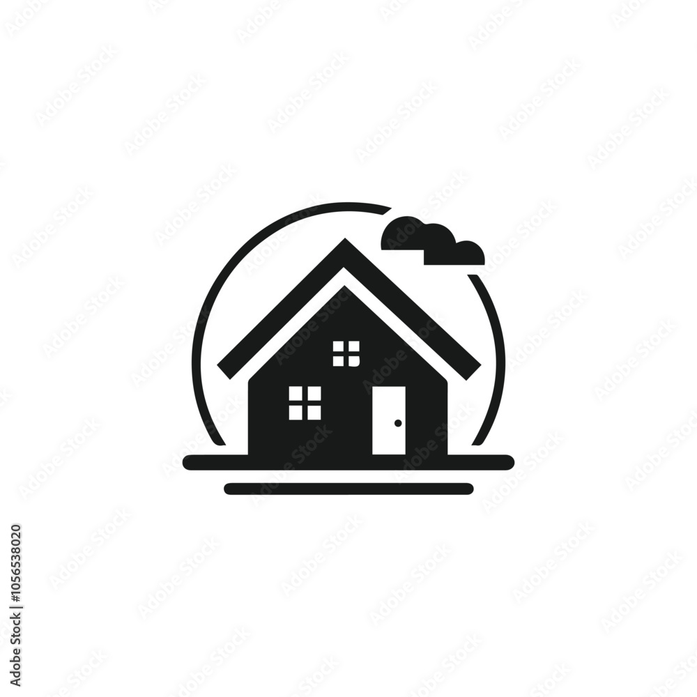 Fototapeta premium Abstract real estate logo icon vector design. Rent, sale of real estate vector logo, House cleaning, home security, real estate auction. Real estate design element.
