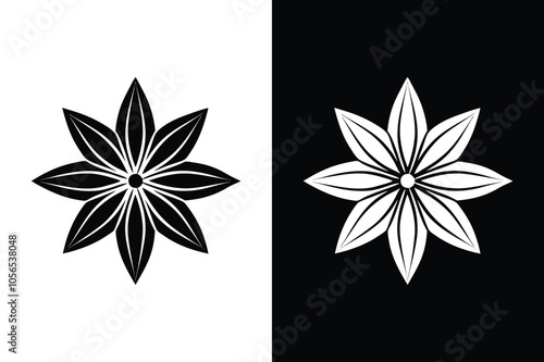 Minimalist Star Anise Spice Icon. Black and White Silhouette Vector
