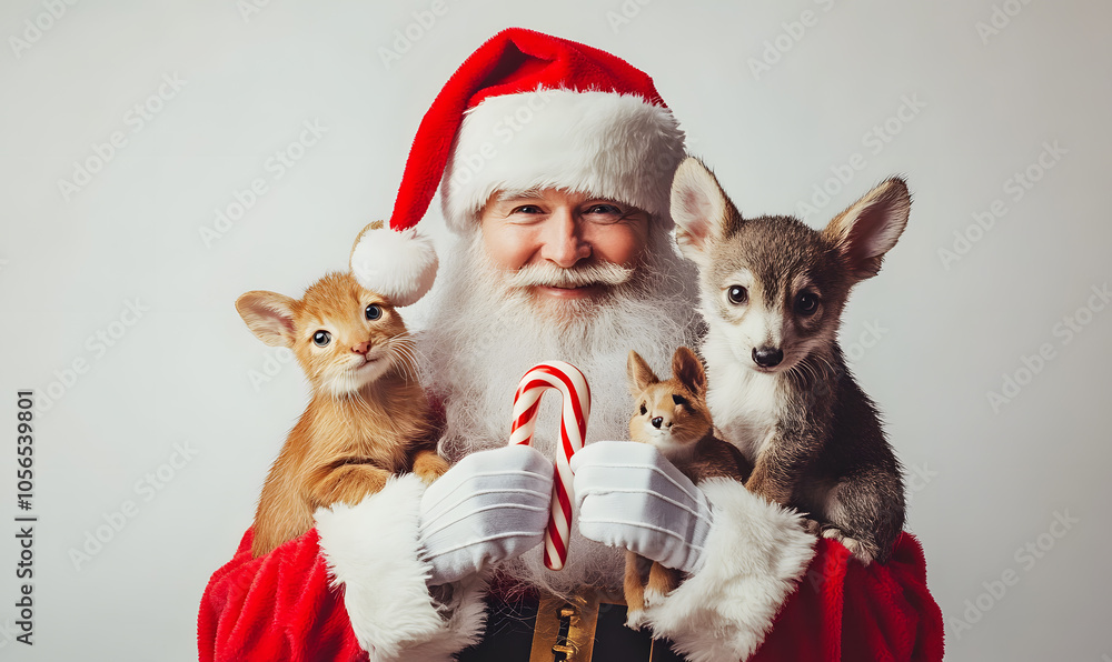 Joyful Christmas and New Year Collection: Santa, Festive Animals, Whimsical Decorations, Cozy Holiday Scenes, and Playful Winter Elements on White Background Joyful Christmas and New Year Collection: Santa, Festive Animals, Whimsical Decorations, Cozy Holiday Scenes, and Playful Winter Elements on White Background