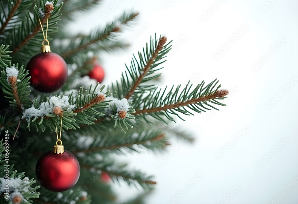 christmas tree with red ornaments and snow christmas tree with red ornaments and snow
