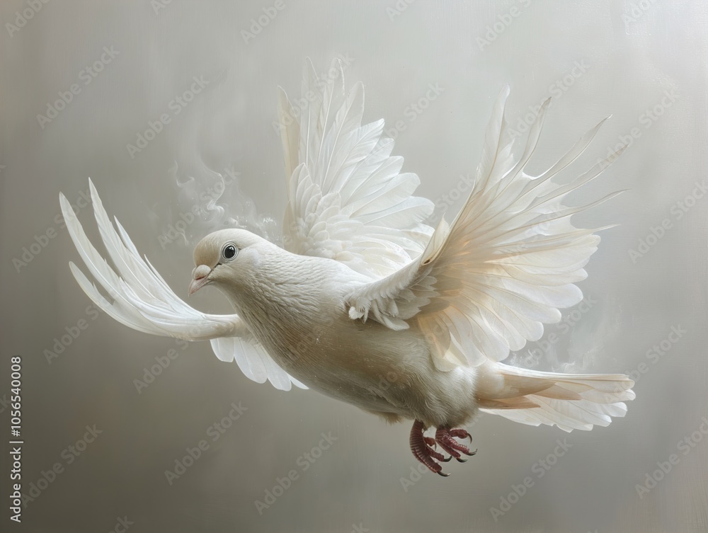 Fototapeta premium White Dove in Flight: Symbol of Peace and Hope