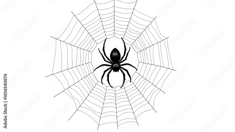 Obraz premium Black-and-white spider web illustration, intricate and detailed