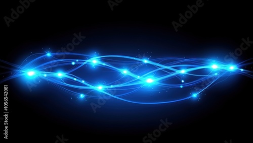 Abstract blue glowing lines with light effects on black background.