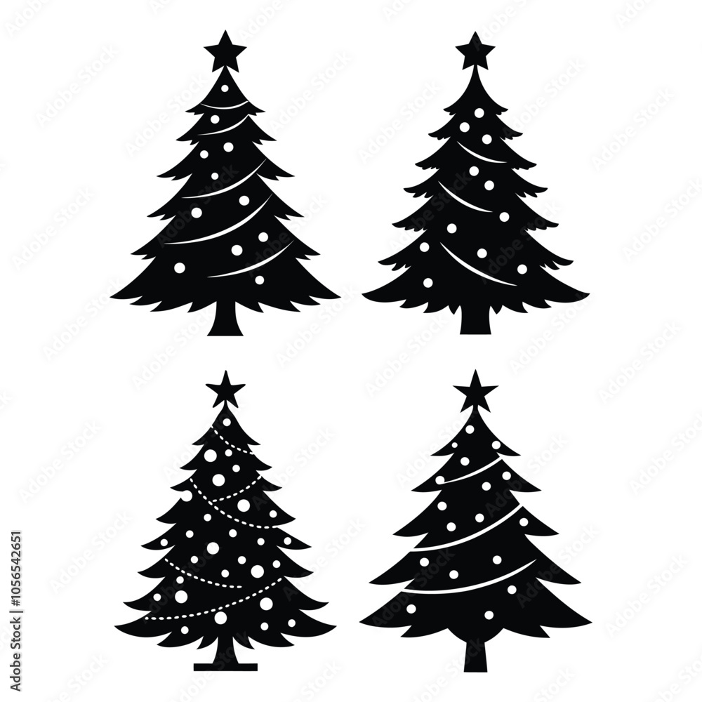 Fototapeta premium set of christmas tree vector illustration Beautifully decorated christmas tree on white background