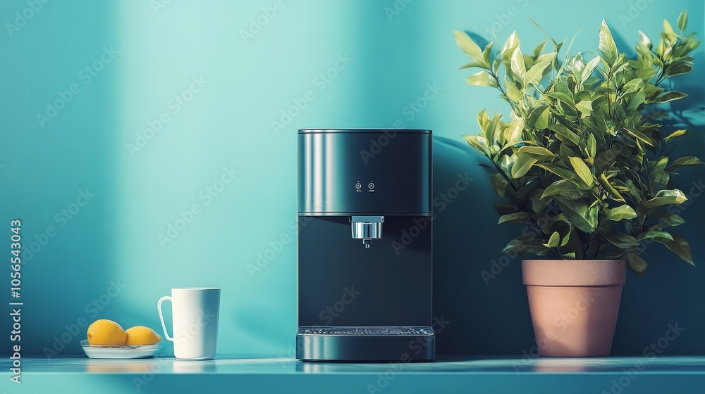 The modern beverage machine is currently in use, showcasing a fashionable and innovative design with a vivid blue background. User friendly interface is very suitable for home or business environments The modern beverage machine is currently in use, showcasing a fashionable and innovative design with a vivid blue background. User friendly interface is very suitable for home or business environments