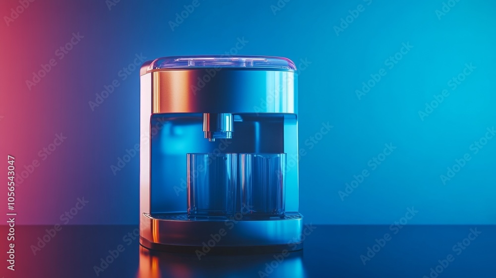 The modern beverage machine is currently in use, showcasing a fashionable and innovative design with a vivid blue background. User friendly interface is very suitable for home or business environments The modern beverage machine is currently in use, showcasing a fashionable and innovative design with a vivid blue background. User friendly interface is very suitable for home or business environments