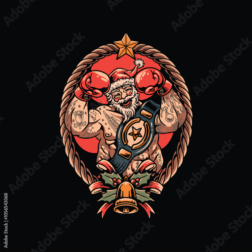 santa boxing tattoo vector design