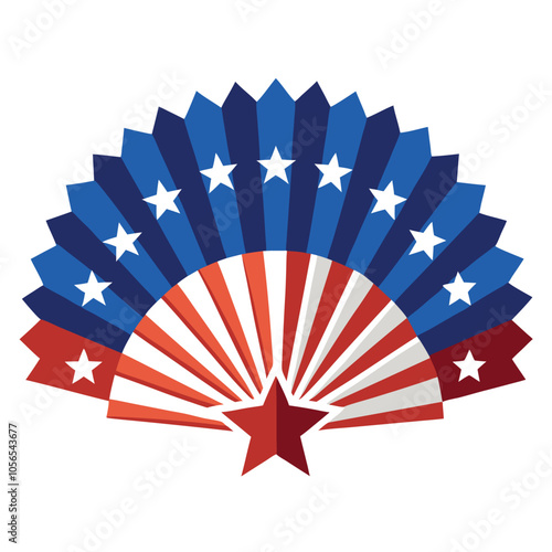 4th of July Paper Fan Decoration – Patriotic Red, White & Blue Design Isolated on White Background.