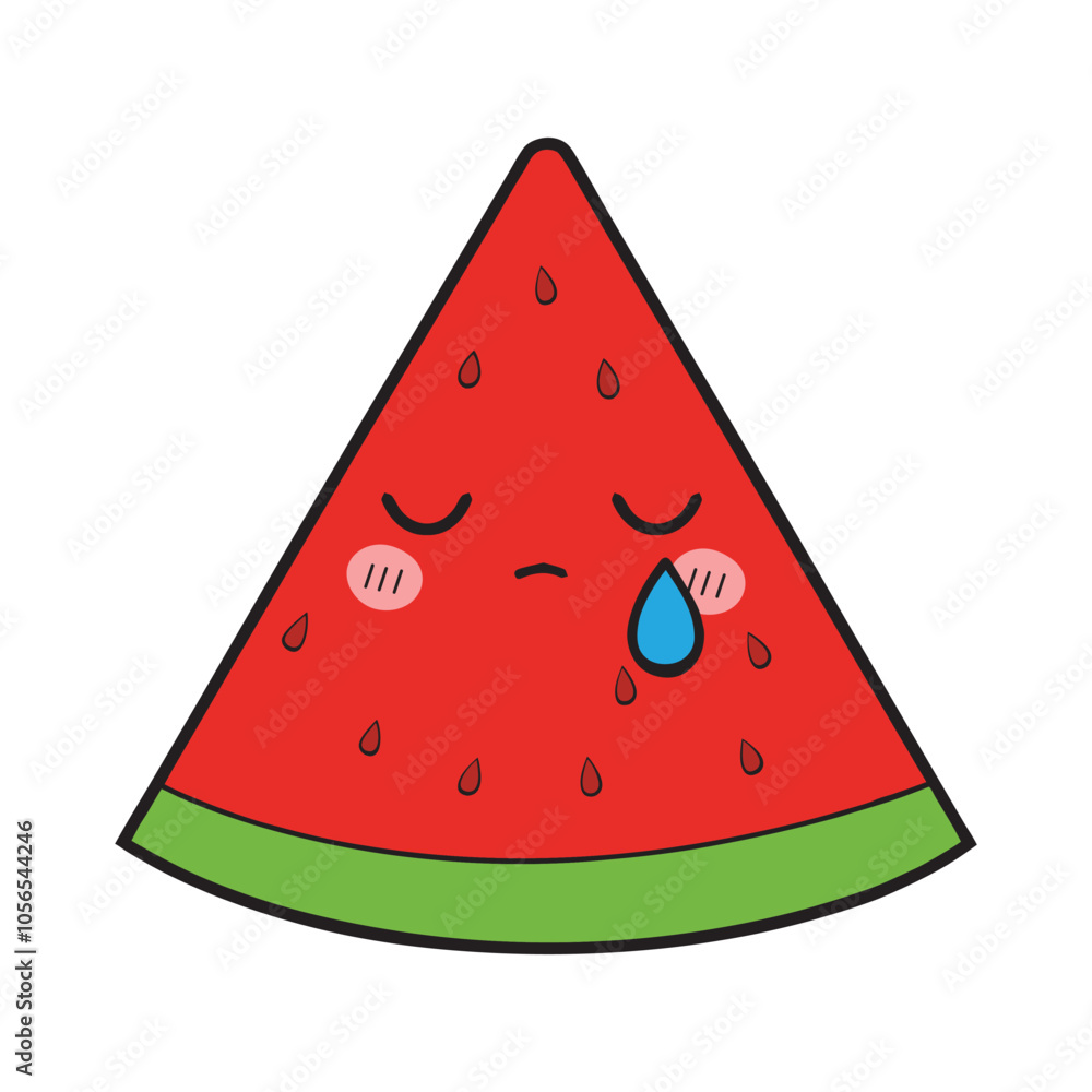 Cute Watermelon slice illustration Vector, Kawaii Watermelon Face isolated Clipart Design 
