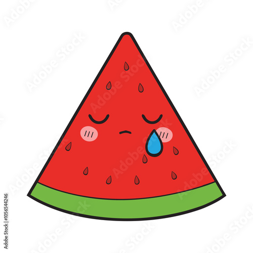 Cute Watermelon slice illustration Vector, Kawaii Watermelon Face isolated Clipart Design 
