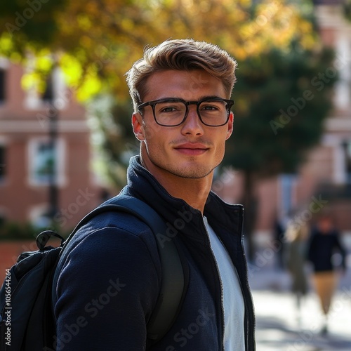 Student with backpack and glasses