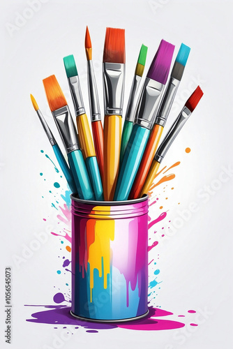 paint brushes and cans