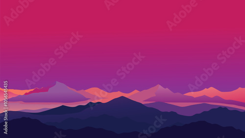 Stunning sunset casts vibrant colors over a sea of clouds, creating a breathtaking and serene atmosphere. flat vector illustration photo