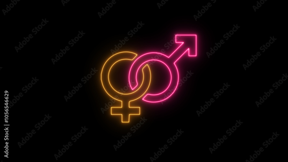 Glowing modern gender icon on black background. Concept of Masculine, Feminine, and Unisex Icons for Social Equality, Marriage, and Romantic Connections, Featuring 3D Design of Mars and Venus Signs wi Glowing modern gender icon on black background. Concept of Masculine, Feminine, and Unisex Icons for Social Equality, Marriage, and Romantic Connections, Featuring 3D Design of Mars and Venus Signs wi