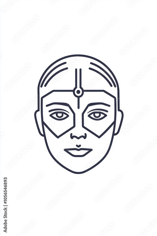 Minimal design in a face recognition line icon, emphasizing advanced security. Minimal design in a face recognition line icon, emphasizing advanced security.