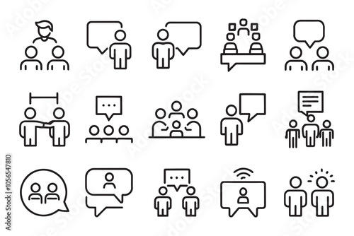 Containing people, communication, talking, discussion related editable icon set isolated flat vector illustration white background.