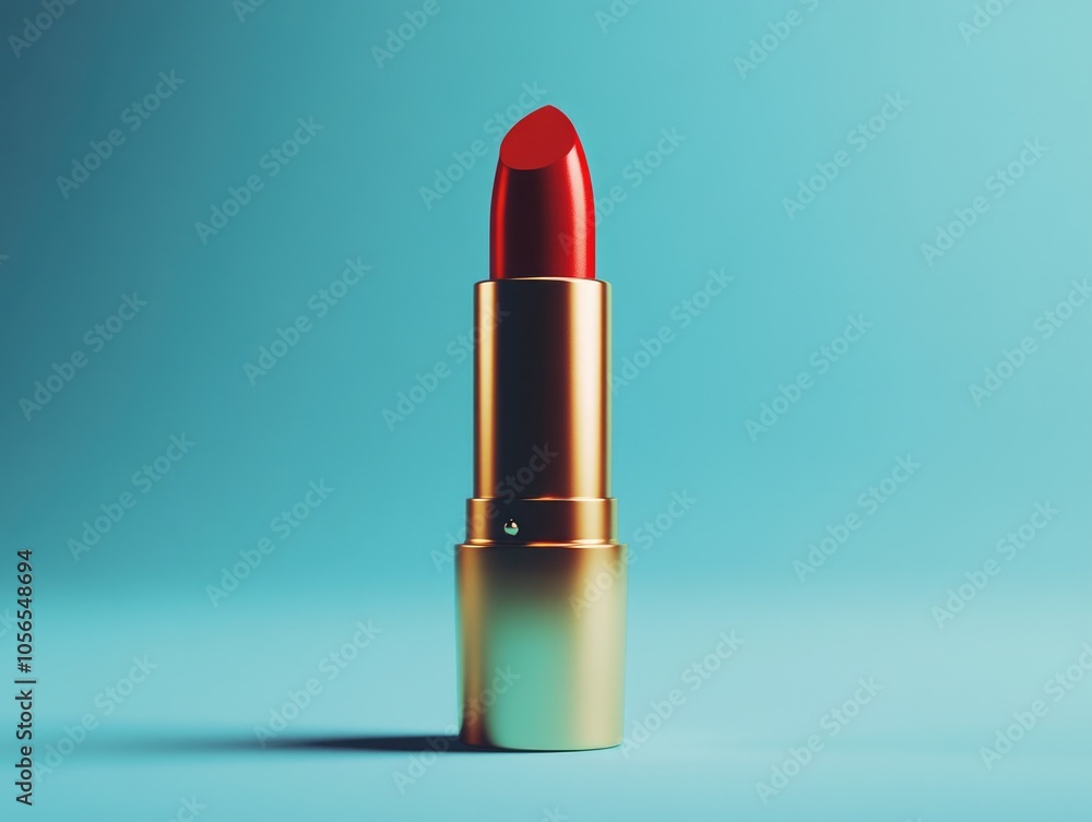 Red lipstick on a blue background Red lipstick on a blue background