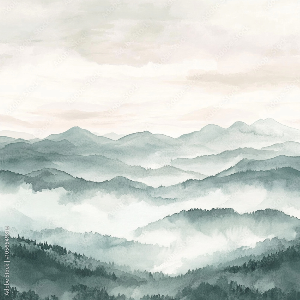 Watercolor mountain range under a cloudy sky, light fog and natural color palette,Generative AI
Watercolor mountain range under a cloudy sky, light fog and natural color palette,Generative AI