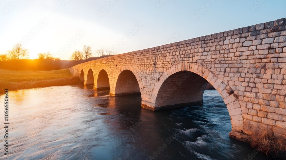 Fototapeta premium Stone Bridge Sunset Landscape