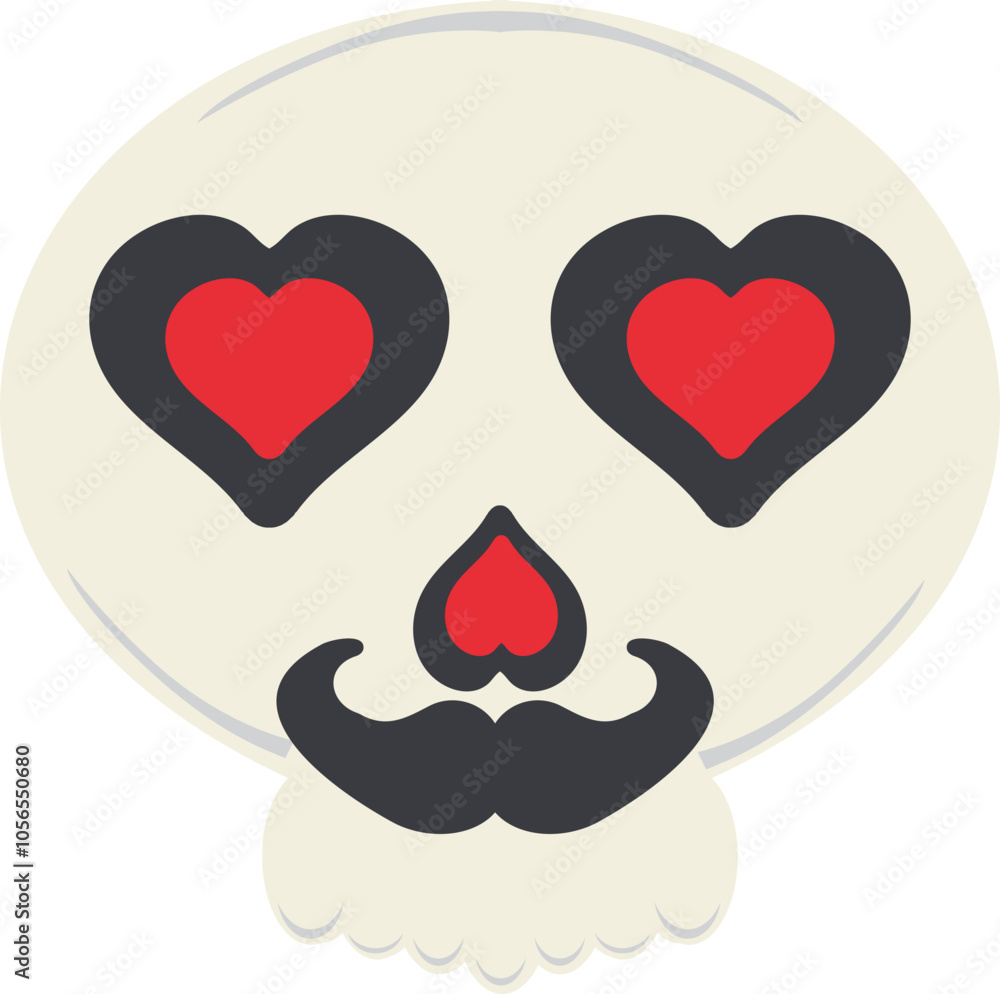 Skull Illustration with Heart-Shaped Eyes Skull Illustration with Heart-Shaped Eyes