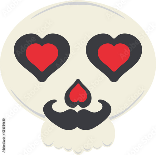 Skull Illustration with Heart-Shaped Eyes